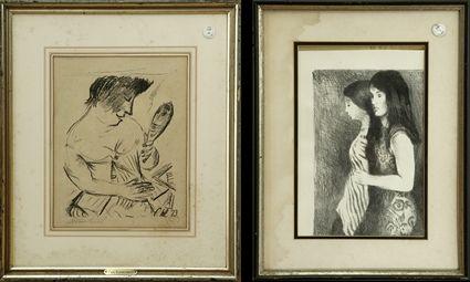 Appraisal: th Century School Figures Two lithographs Together with two figural