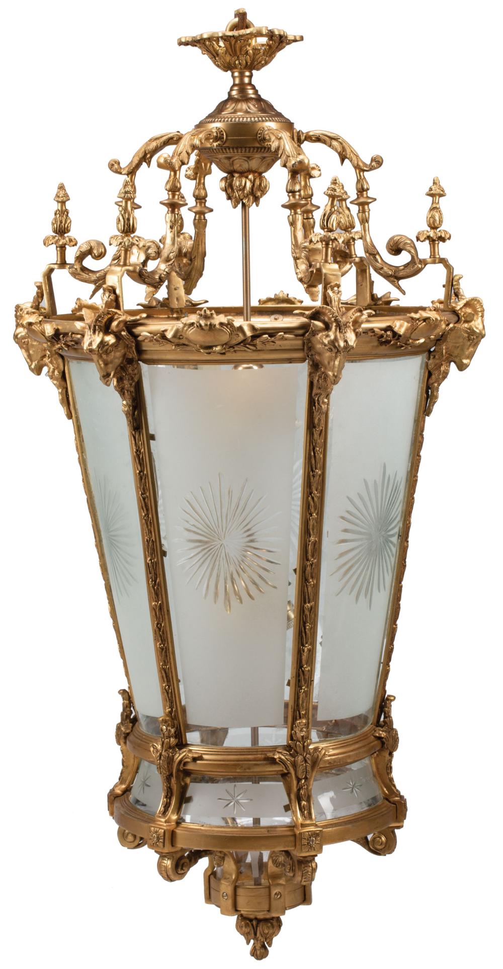 Appraisal: Large Louis XV-Style Bronze Lantern foliate support tapered form fitted