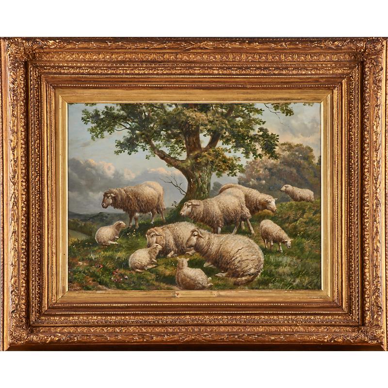 Appraisal: EUGENE VERBOECKHOVEN Belgian - Oil on canvas landscape with sheep