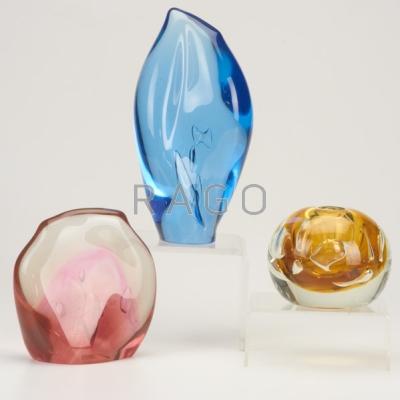 Appraisal: DOMINICK LABINO Three glass vessels Two sculptures and one vase