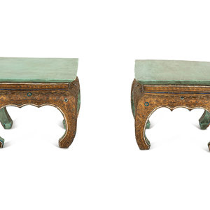 Appraisal: A Pair of South Asian Carved and Painted Tabourets th