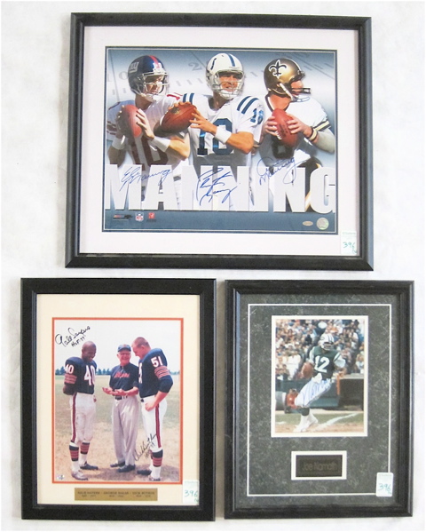 Appraisal: FOOTBALL AUTOGRAPHS Eli Peyton and Archie Manning autographs in blue