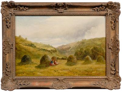 Appraisal: Ralph Stubbs painting British - figures resting among the haystacks