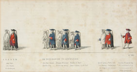 Appraisal: Aquatint etching depicting eighteenth century Dutch officials vibrant color x