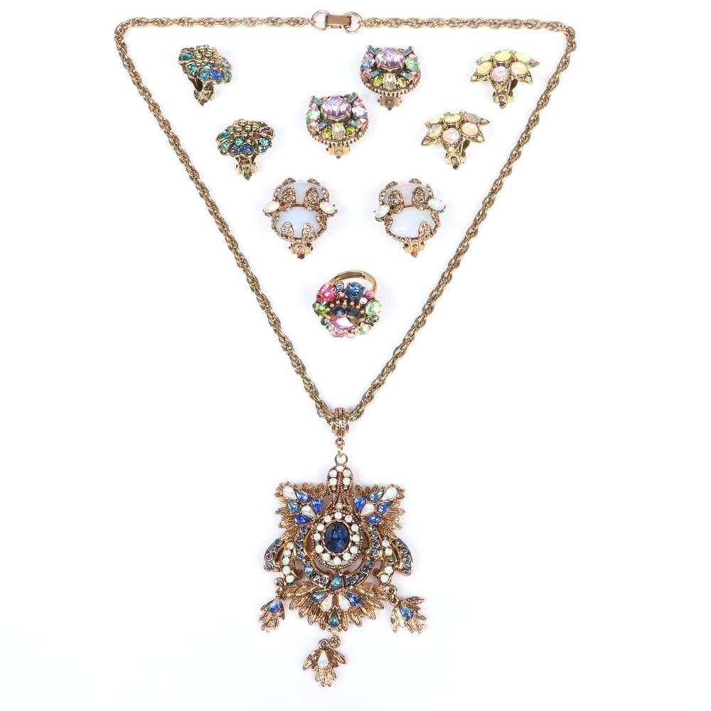 Appraisal: HOLLYCRAFT PC BAROQUE REVIVAL SPARKLE RHINESTONE GROUP PENDANT NECKLACE WITH