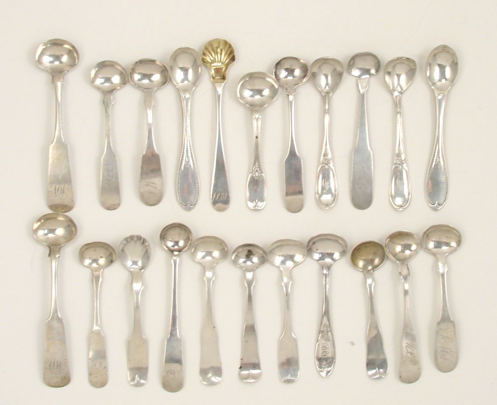 Appraisal: LOT OF COIN SILVER MASTER SALT SPOONS th CenturyBy various