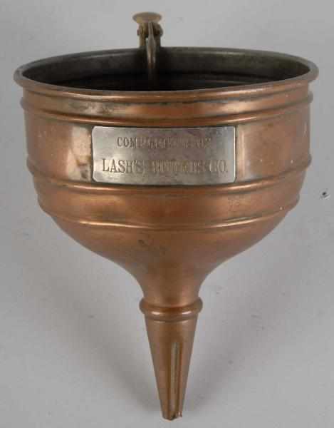 Appraisal: Copper Funnel Description Circa Manufactured by Lash s Bitters Company