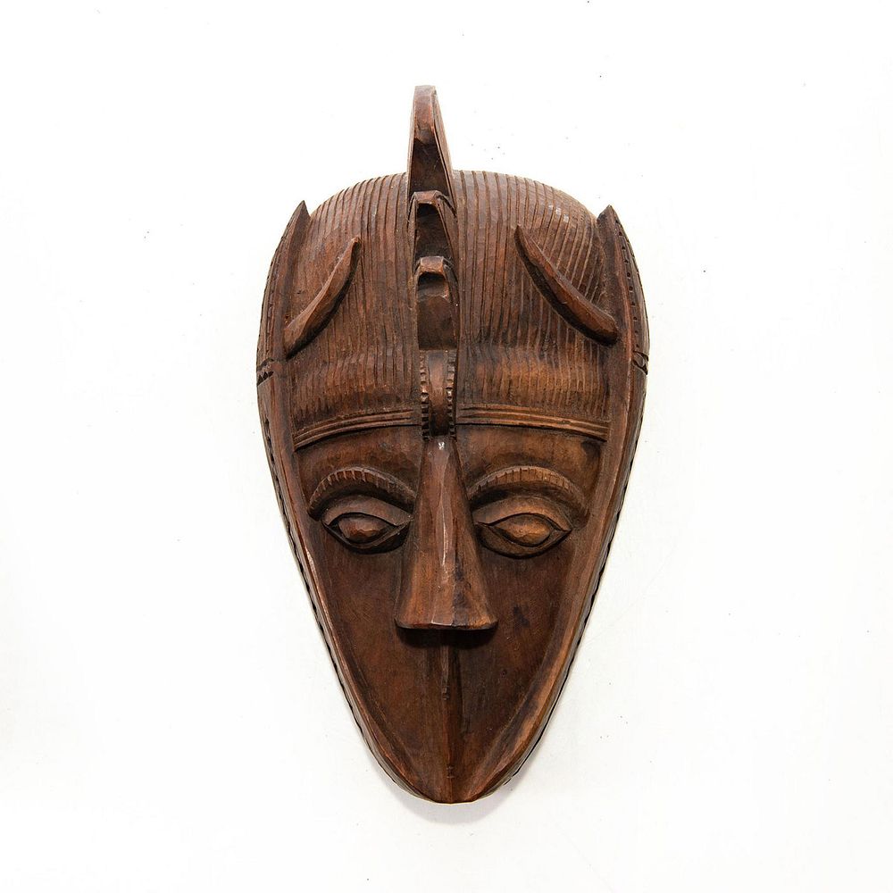 Appraisal: AFRICAN TRIBAL WOODEN RITUAL WALL MASK Hand carved mask Issued