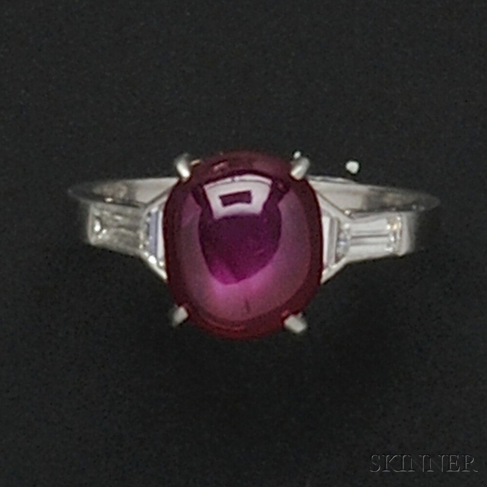 Appraisal: Platinum Ruby and Diamond Ring prong-set with a cabochon measuring