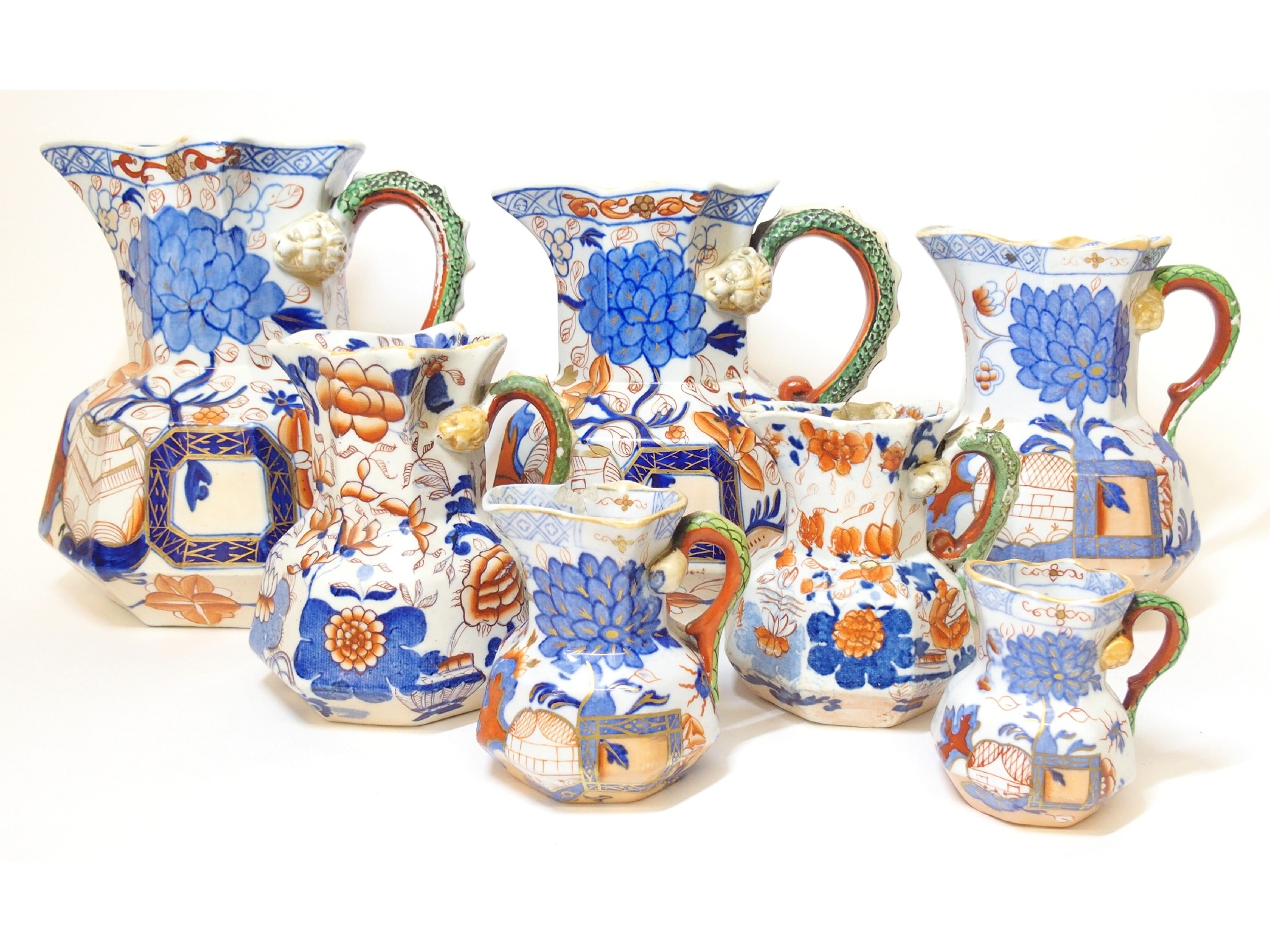 Appraisal: A group of seven Mason's Ironstone Imari jugsof graduated sizes