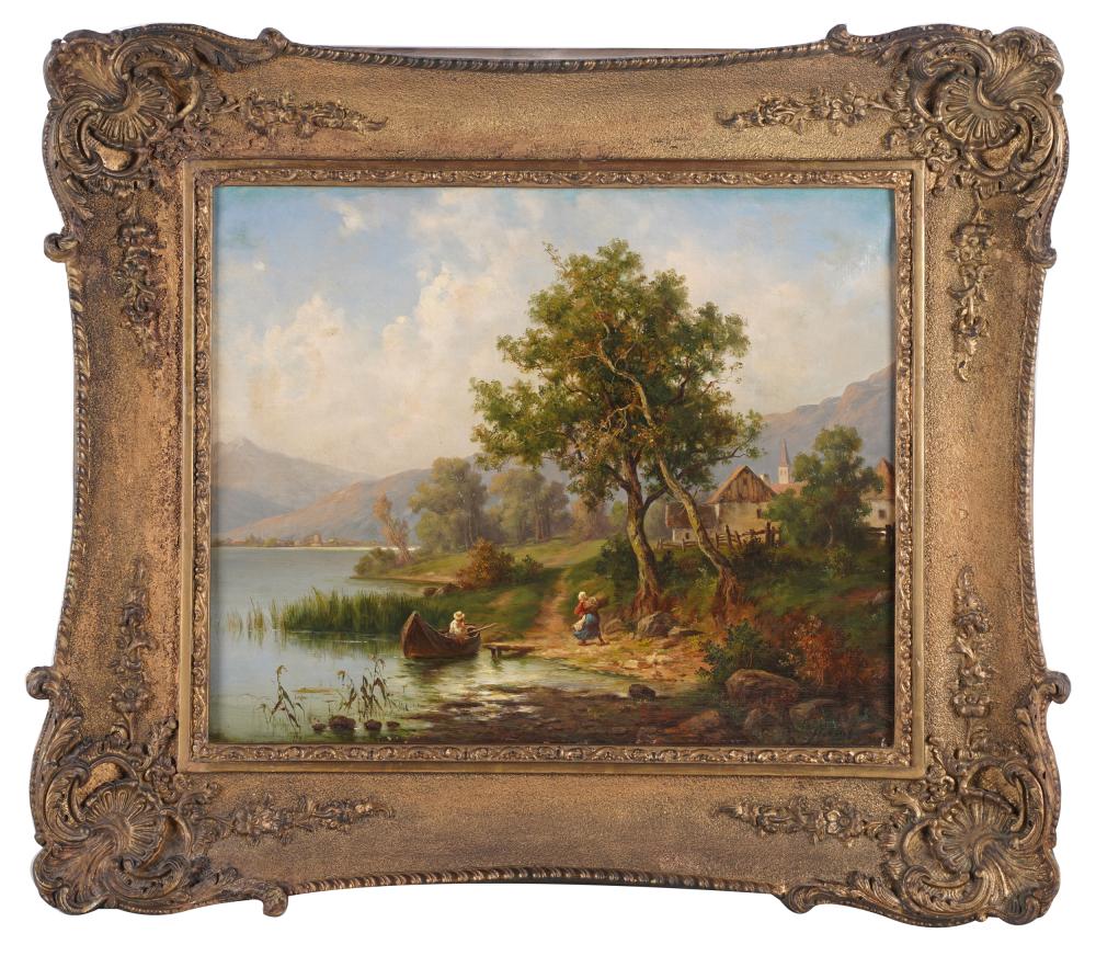 Appraisal: TH CENTURY ALPINE LANDSCAPEoil on canvas signed illegibly lower right