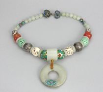 Appraisal: Chinese Bead Necklace Comprising of carved red and green stone