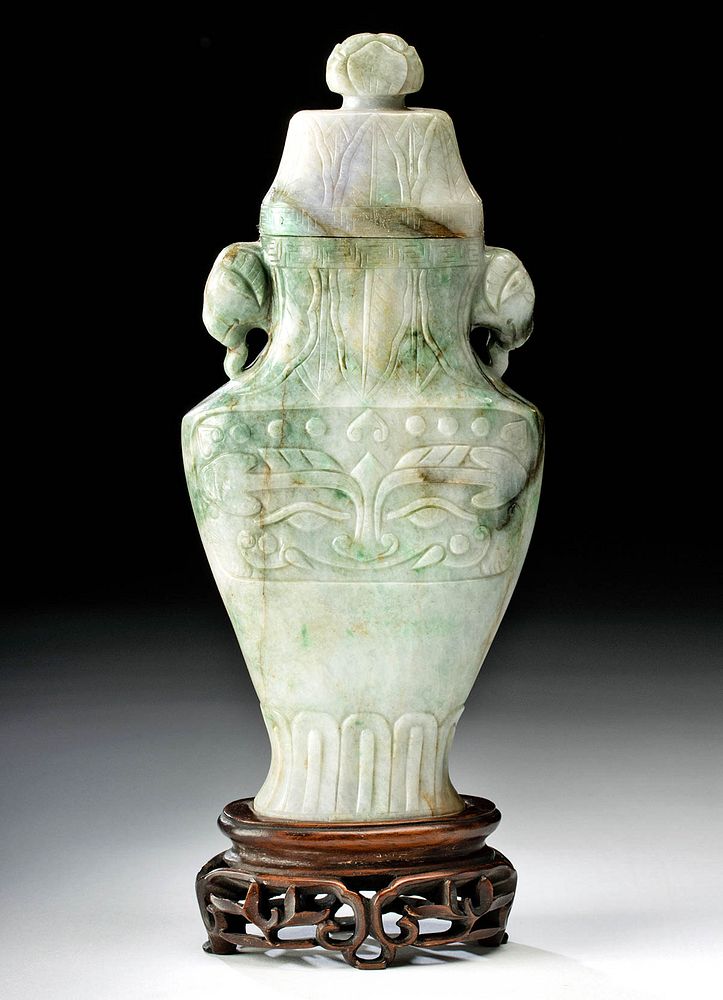 Appraisal: Late th C Chinese Qing Jade Lidded Vase East Asia