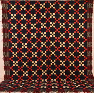 Appraisal: th Century Three Color Two Woven Overshot Coverlet Blue red