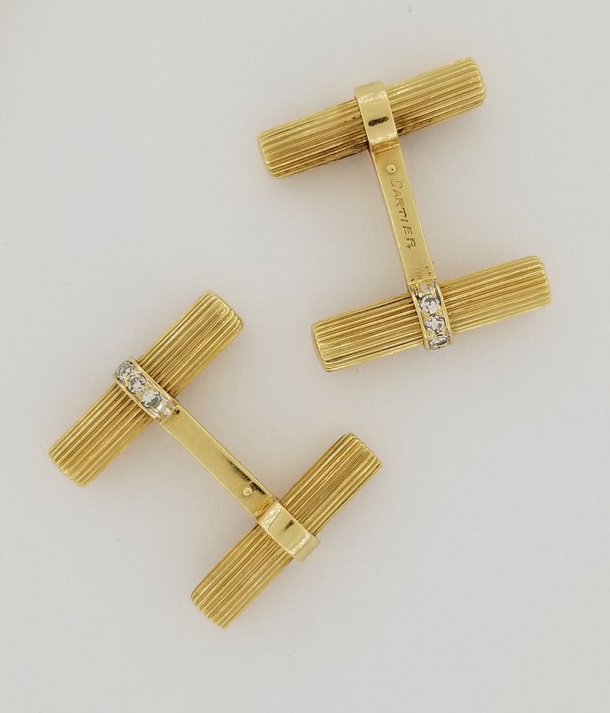 Appraisal: Cartier Interchangeable K Gold Cufflinks Cartier Interchangeable K Gold Diamond