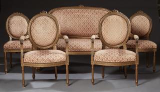 Appraisal: Five Piece French Louis XVI Style Gilt Carved Beec Five