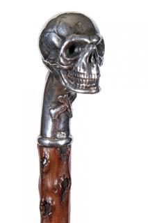 Appraisal: Silver Skull Rattle Cane- th Century- A cast and signed