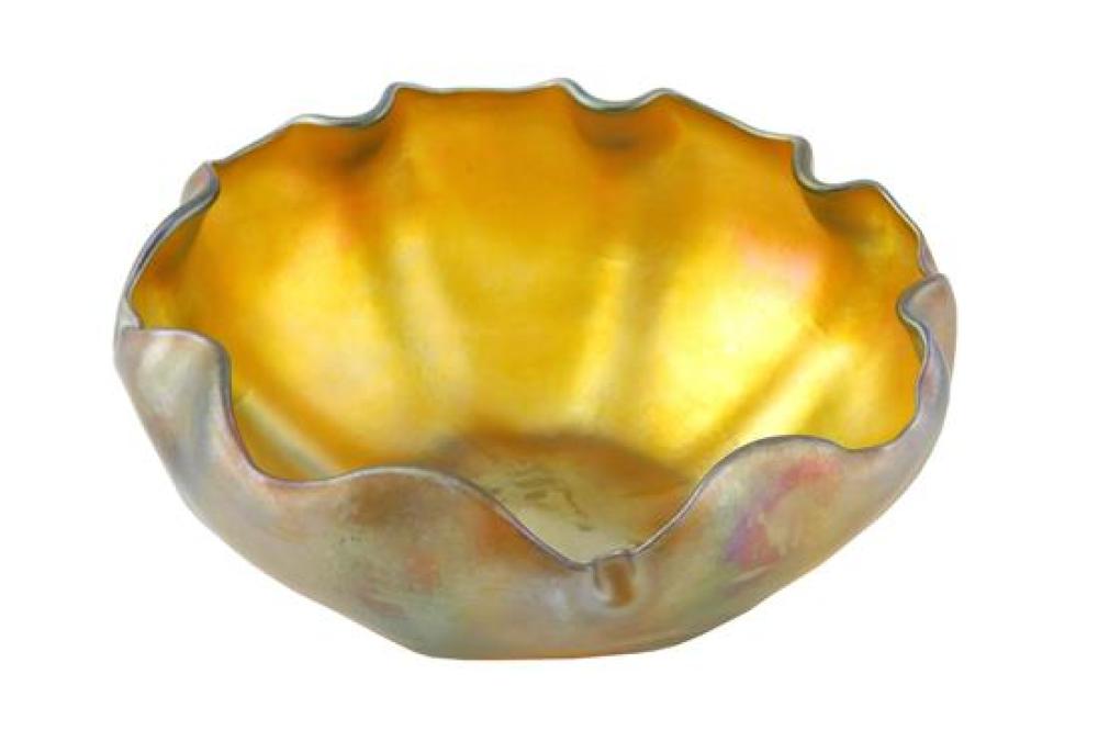 Appraisal: Louis Comfort Tiffany Favrile bowl with undulating rim iridescent gold