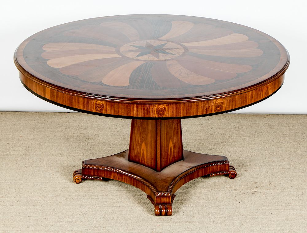 Appraisal: Modern Swirl Pattern Pedestal Table Modern Pedestal Table Walnut Mappa