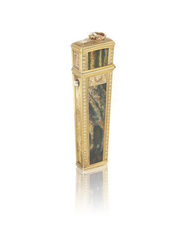 Appraisal: A mid th century diamond bloodstone and gold mounted etui