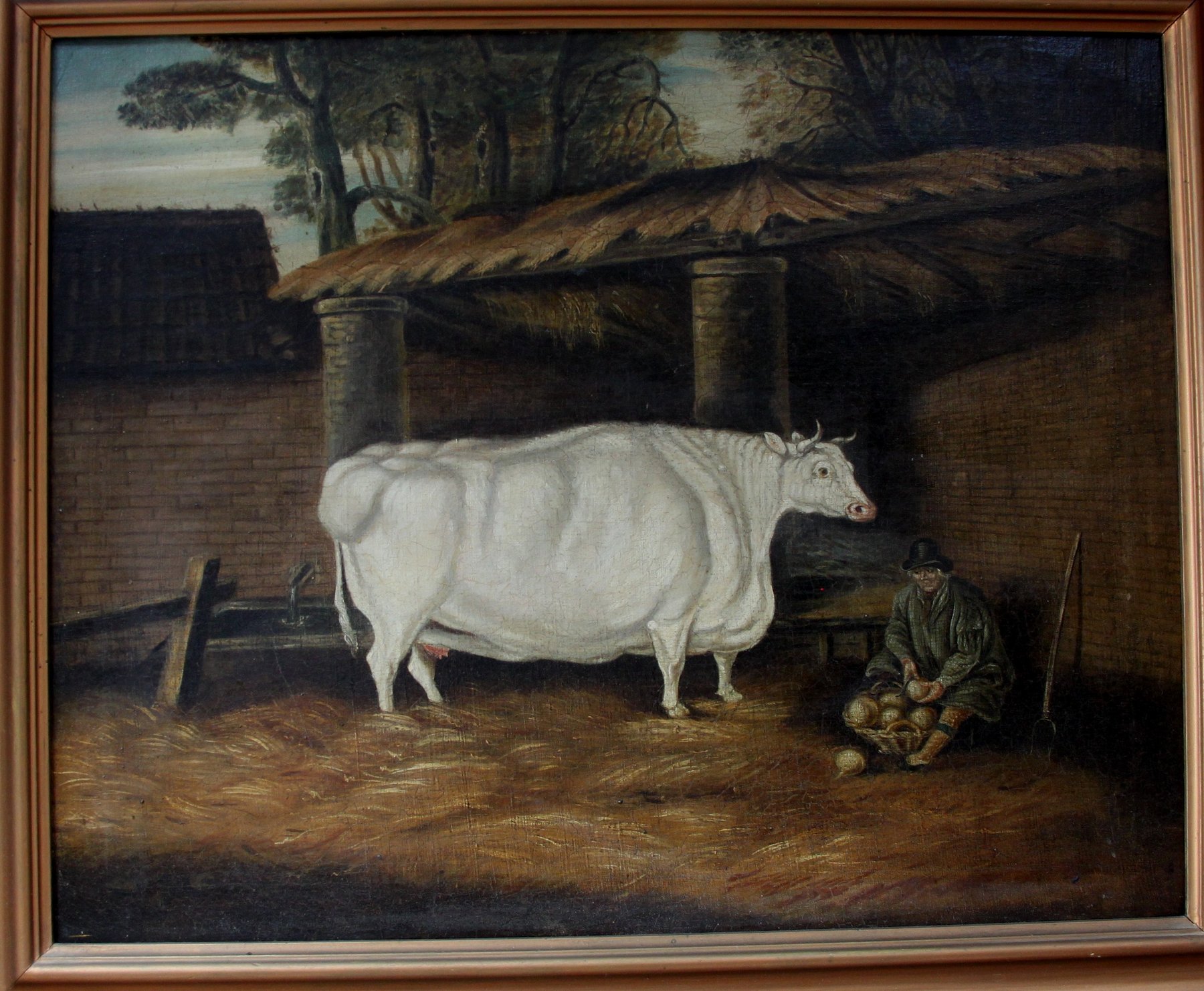 Appraisal: th Century English Naive School Ox and Farmer in a