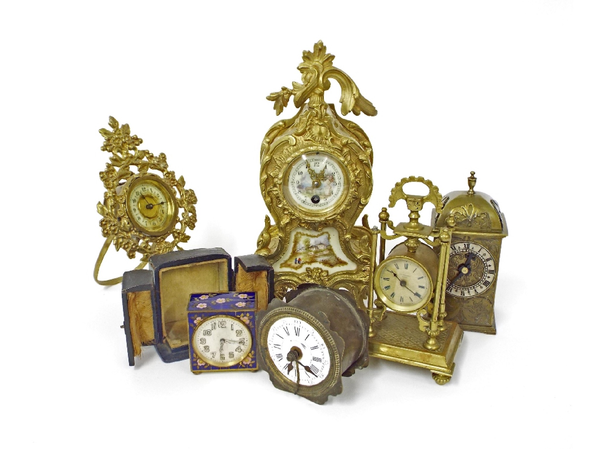 Appraisal: Small brass and porcelain rococo style balloon shaped mantel clock