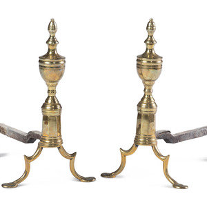 Appraisal: A Pair of Federal Brass Andirons th Century Height x