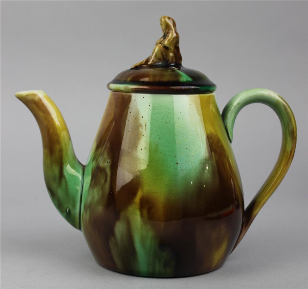 Appraisal: ENGLISH MAJOLICA SMALL PEAR-SHAPED TEAPOT AND A COVER late th