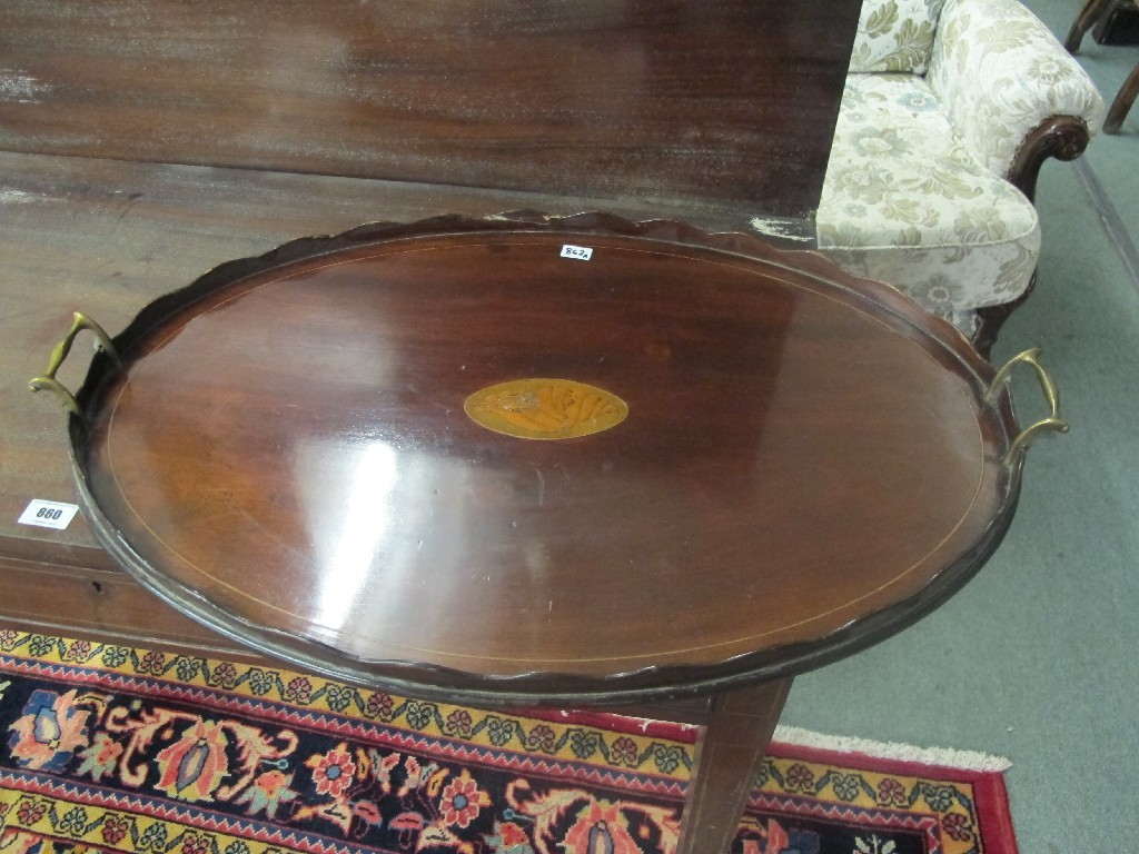 Appraisal: Edwardian mahogany inlaid oval serving tray