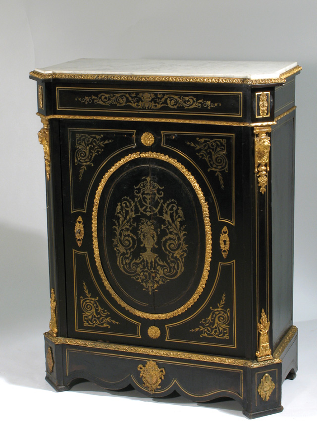 Appraisal: NAPOLEON III EBONIZED BRASS INLAID AND ORMOLU MOUNTED SIDE CABINET