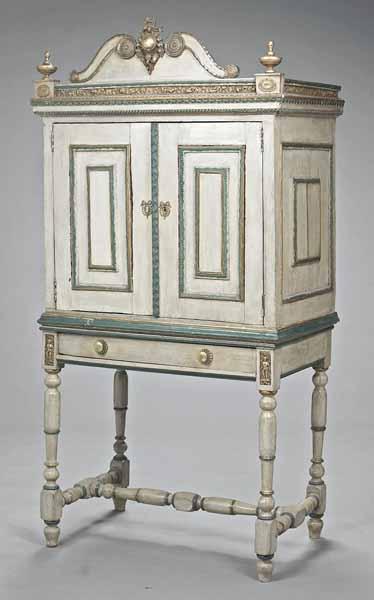 Appraisal: A Rare French Provincial Painted and Brass-Mounted Cabinet-on-Stand th c