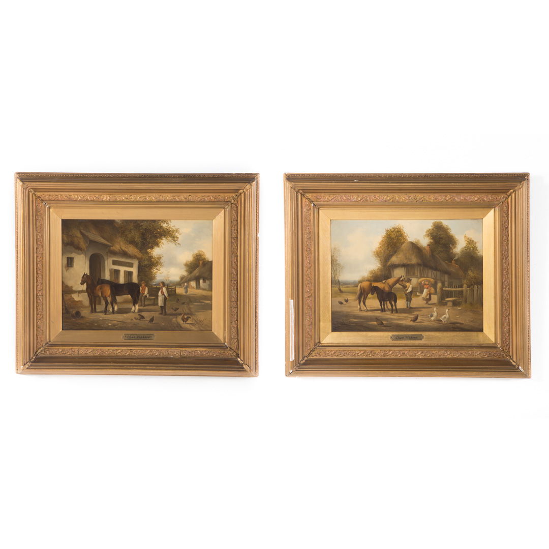 Appraisal: Charles Vickers A Pair of Village Scenes oils British -