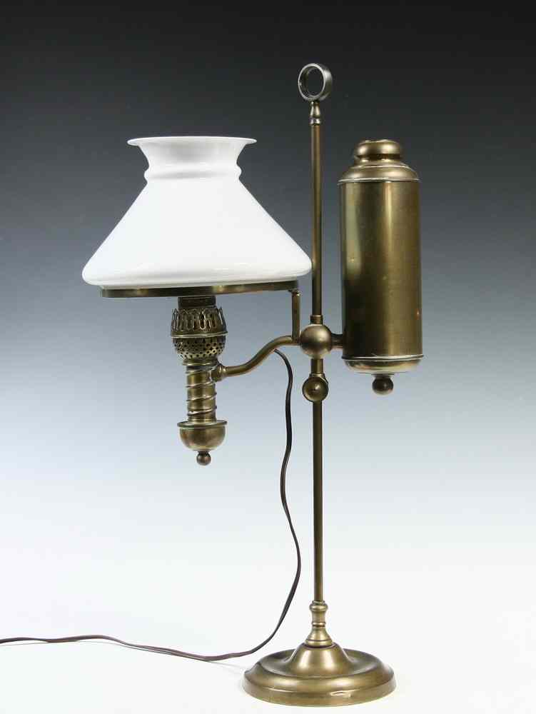 Appraisal: TH C BRASS STUDENT LAMP - Oil Lamp converted to