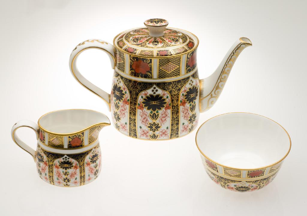 Appraisal: ROYAL CROWN DERBY PORCELAIN THREE-PIECE TEA SERVICE th century comprising