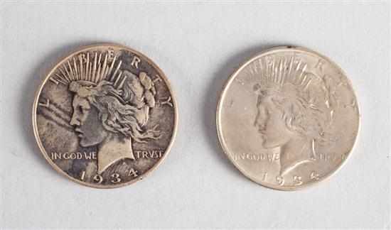 Appraisal: Two United States Peace silver dollars D MS- and S