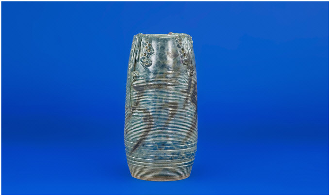 Appraisal: Studio Vase Impressed Rings into a Blue Grey Background with