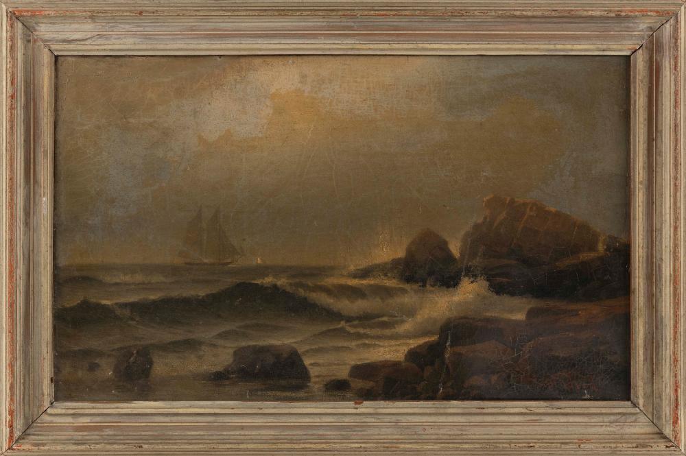 Appraisal: AMERICAN SCHOOL TH CENTURY SHIP OFF A ROCKY COAST OIL