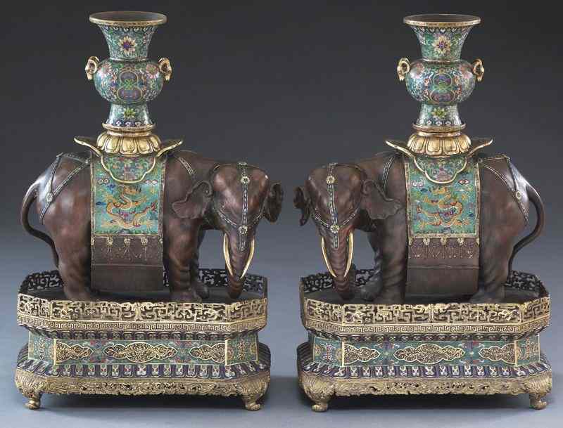 Appraisal: Pr Chinese Qing style cloisonne elephant incenseburners having three parts