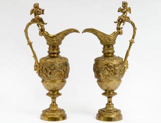 Appraisal: PAIR OF GILT BRONZE EWERS After the model by Clodion