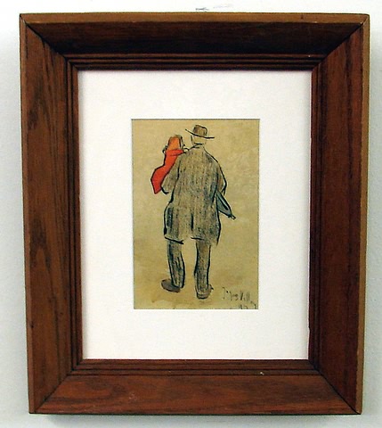 Appraisal: Gentleman carring a child in red cape mixed media SLR