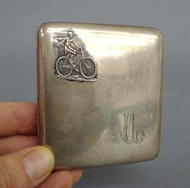 Appraisal: silver grams cigarette case with cyclist '' x '' Good