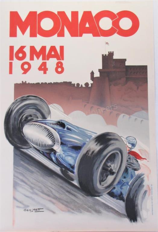 Appraisal: Monaco ' Grand Prix Racing Vintage Poster unframed GEORGE MATT