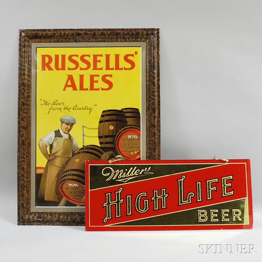 Appraisal: Two Breweriana Signs a red and gold glass Miller High