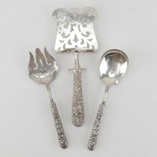 Appraisal: Three Piece Sterling Silver Repousse Serving Pieces Three Piece Sterling