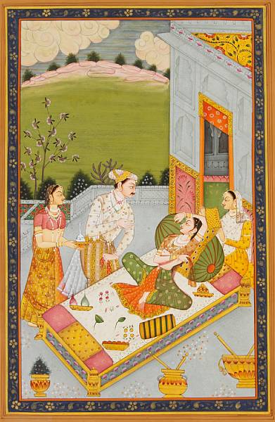 Appraisal: A group of six late Mughal style miniature paintings Each