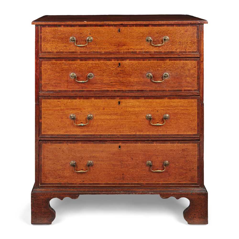 Appraisal: GEORGE III OAK AND WALNUT BANDED CHEST OF DRAWERS TH