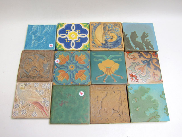 Appraisal: TWELVE ASSORTED ART POTTERY TILES variety of patterns and makers