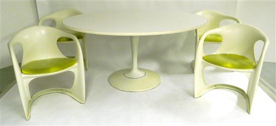 Appraisal: Saarinen-type white tulip dining table and four companion stackable molded