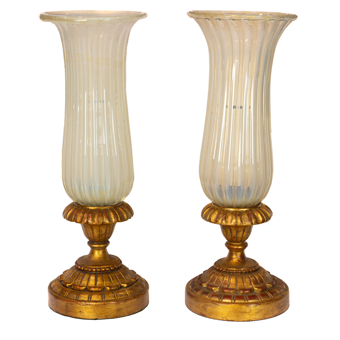 Appraisal: A LARGE PAIR OF ITALIAN MURANO OPALESCENT GLASS AND GILTWOOD