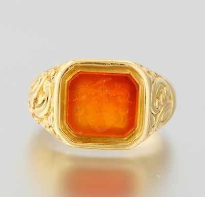 Appraisal: A Gentleman's k Gold and Carnelian Intaglio Ring k yellow